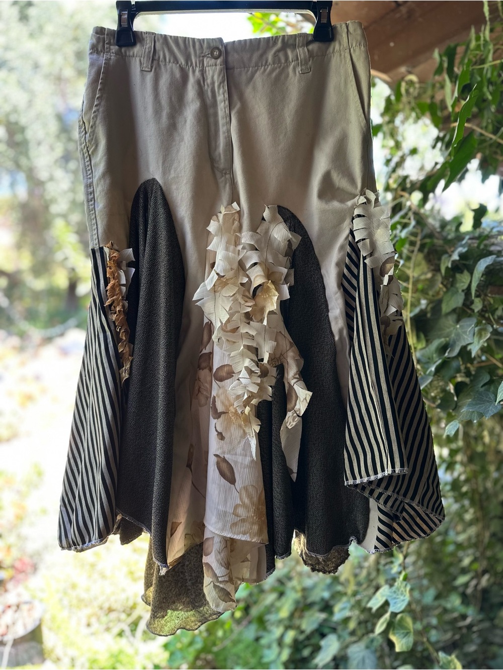 Khaki Refashioned Patchwork Flouncy Skirt